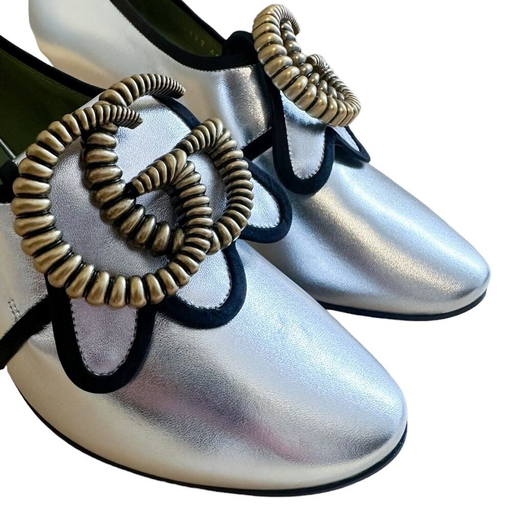 Gucci Bloom Marmont Silver GG Logo Heeled Loafers 40 - Picture 3 of 13